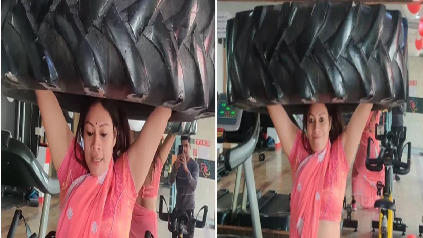 Viral Video Woman In Saree Doing Daring Exercise In The Gym Netizen