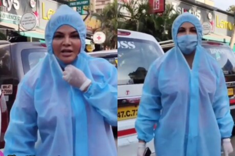 મુંબઇનાં રસ્તા પર PPE કિટ પહેરી ફરી રહી હતી રાખી સાવંત, પેપરેઝીને કહ્યું- ,'દારુ પીવો છો..?'