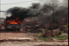 भरतपुर के बयाना मेगा हाईवे पर खड़े टाटा 407 ट्रक में लगी आग