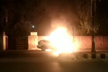 आगरा: चंद मिनटों में जलकर खाक हो गई लग्जरी BMW कार