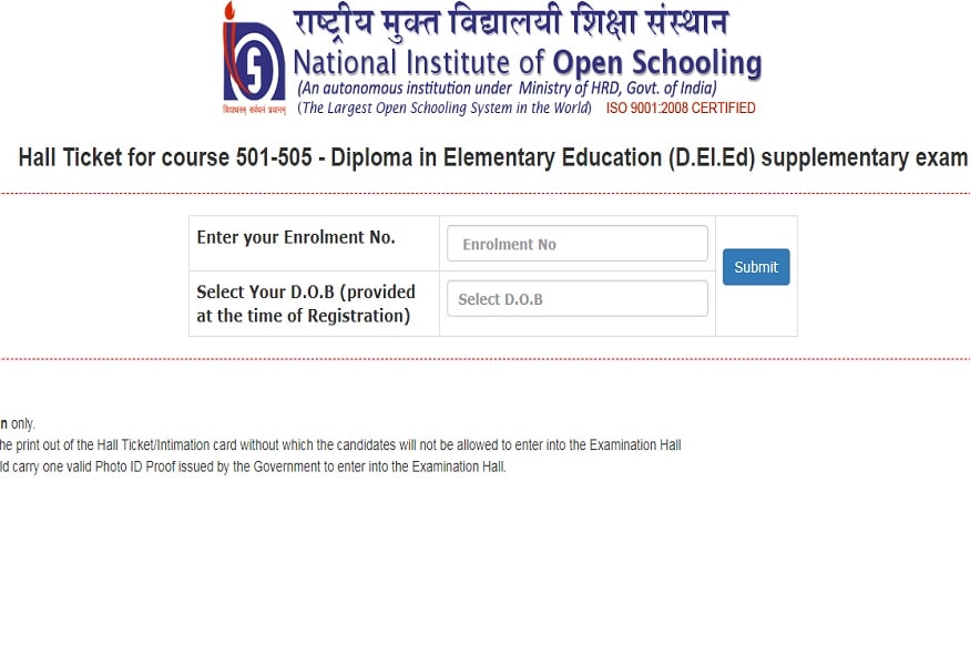 nios hall ticket 2019