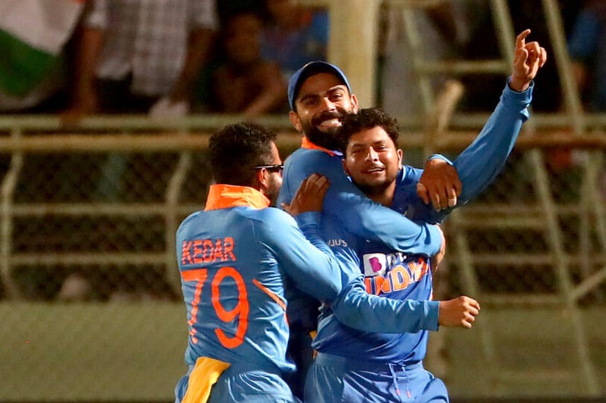 kuldeep yadav hat trick, kuldeep yadav wickets, india vs west indies odi, live cricket score, live ind vs west indies, कुलदीप यादव हैट्रिक, कुलदीप यादव विकेट, कुलदीप यादव रिकॉर्ड