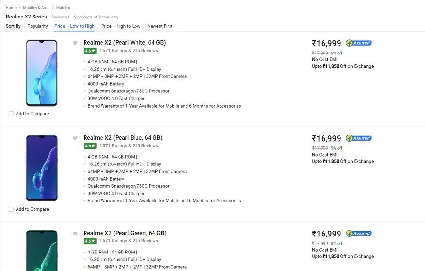 फ्लिपकार्ट पर Realme X2 ऑफर के साथ खरीदा जा सकता है.