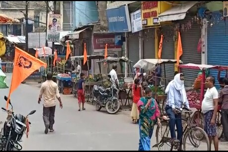 नालंदा के बाजार और ठेलों पर लगा भगवा ध्वज