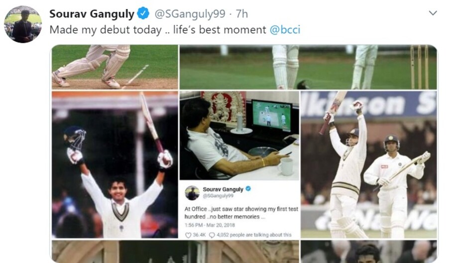  अपनी जिंदगी के पहले इंटरनेशनल मैच में गांगुली ने 131 रन की पारी खेली और इसके साथ ही तीन विकेट भी लिए. गांगुली ने शनिवार को अपने डेब्‍यू मैच की तस्‍वीरों का एक कोलाज शेयर करते हुए इसे अपनी जिंदगी का सबसे यादगार लम्‍हा बताया