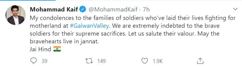 saina nehwal , Mohammad Kaif , Galwan Valley, soldiers, cricket, sports news, सायना नेहवाल, मोहम्मद कैफ, वीर सैनिक, लद्दाख, चीनी सैनिक, गलवान घाटीए स्पोर्ट्स न्यूज