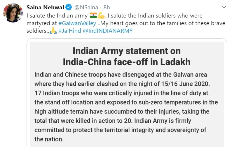 saina nehwal , Mohammad Kaif , Galwan Valley, soldiers, cricket, sports news, सायना नेहवाल, मोहम्मद कैफ, वीर सैनिक, लद्दाख, चीनी सैनिक, गलवान घाटीए स्पोर्ट्स न्यूज