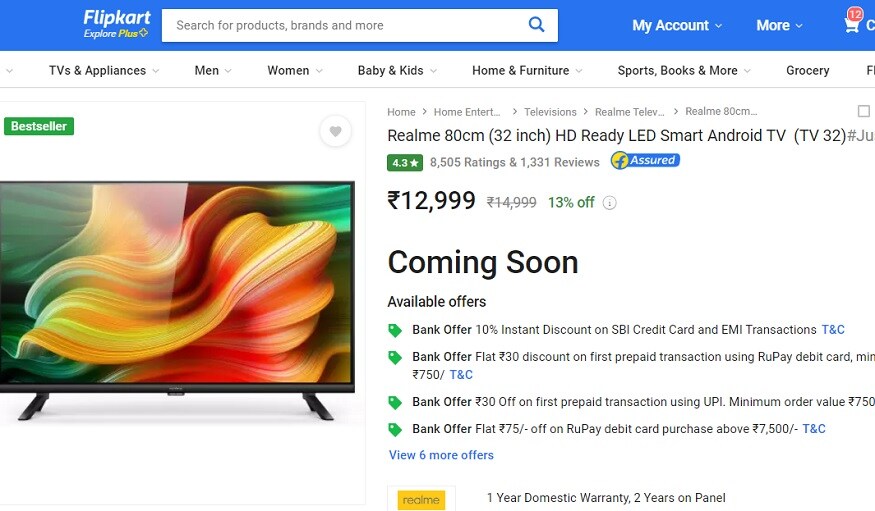 सेल फ्लिपकार्ट और रियलमी के ऑफिशियल पेज पर शुरू होगी. (Photo: Flipkart)
