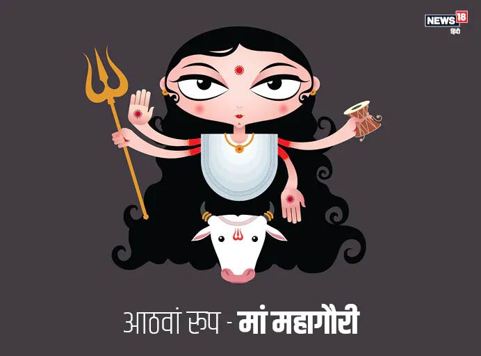 मां दुर्गा की आठवीं शक्ति का नाम महागौरी है. मां के इस स्वरूप का ध्यान हमें आस्था, श्रद्धा और विश्वास रूपी श्वेत प्रकाश को अपने जीवन में धारण करते हुए अलौकिक कांति और तेज से सुसंपन्न होने का संदेश प्रदान करता है. मां महागौरी की अवस्था आठ वर्ष की मानी गई है-अष्टवर्षा मवेद गौरी. इनका वर्ण शंख, चंद्र व कुंद के फूल के समान उज्ज्वल है. इनकी चार भुजाएं हैं. मां वृषभवाहिनी और शांतिस्वरूपा हैं.