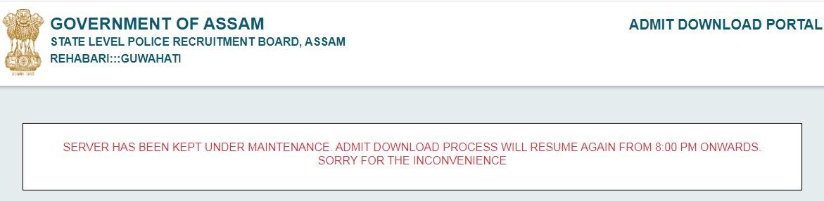 Assam Police SI admit card 2020