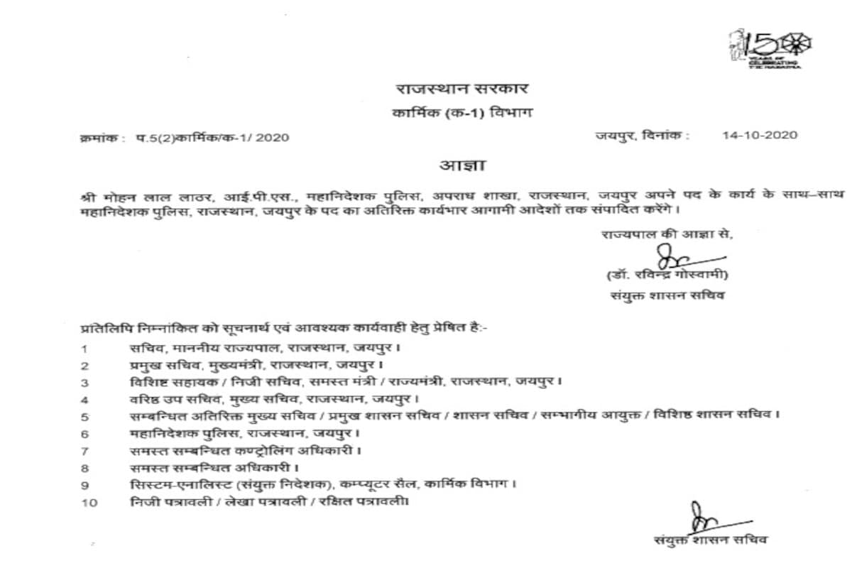 Rajasthan: भूपेन्द्र सिंह यादव बने राजस्थान लोक सेवा आयोग के अध्यक्ष, ML लाठर को DGP का अतिरिक्त कार्यभार सौंपा Rajasthan- Jaipur- Bhupendra Singh Yadav became the chairman of Rajasthan Public Service Commission-Assigned additional charge of DGP to ML Lathar