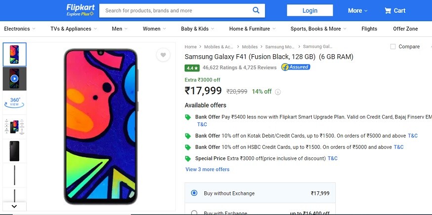 Flipkart से सैमसंग Galaxy F41 को कई ऑफर के साथ खरीदा जा सकता है. (Photo: Flipkart)