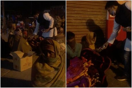 शुक्रवार रात प्रदर्शन में शामिल किसानों को खाना बांटते हुए UAH के सदस्य. (फोटो: News18 English)
