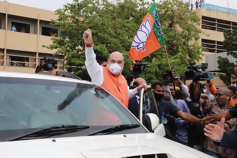 गृहमंत्री अमित शाह का हैदराबाद में भव्य स्वागत हुआ. (फोटो: BJP4India/Twitter)