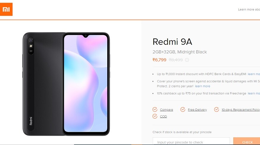 Redmi 9A पर भारी छूट दी जा रही है. (फोटो: Mi)