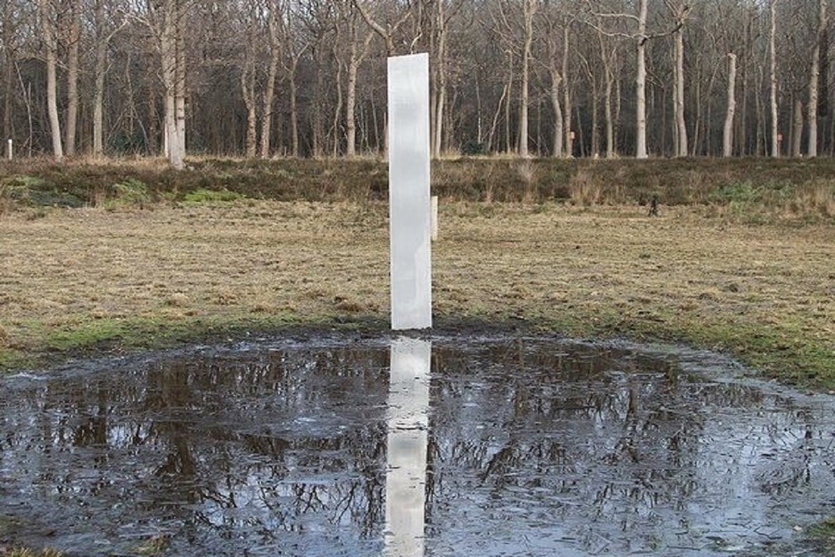 World, USA, Romania, Britain, Europe, Monolith Shiny metallic pillar,