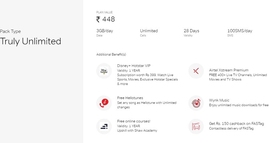 Airtel के 448 रुपये वाले प्लान में कई फायदे मिलते हैं.