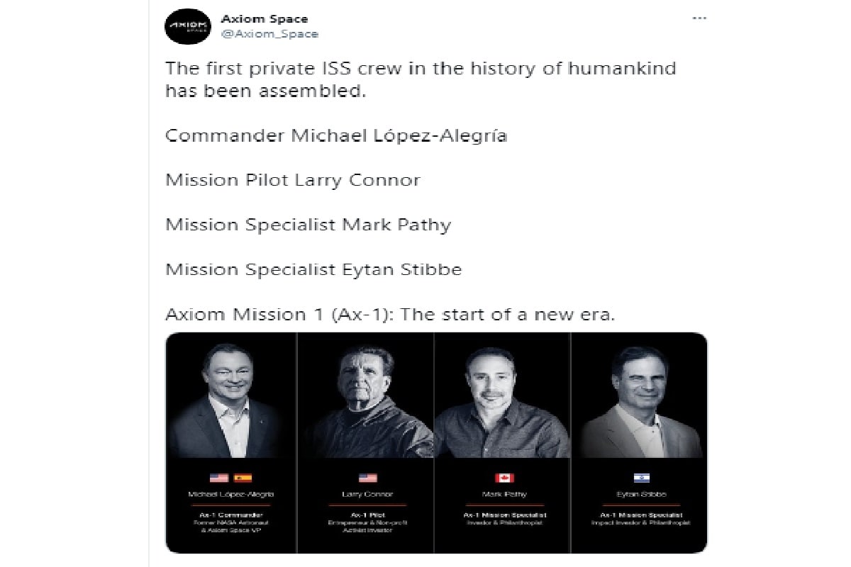 ISS, NASA, Larry Connor, Mark Pathy, Eytan Stibbe, Axiom, Axiom Mission 1, AX1, SpaceX , Space Travellers,
