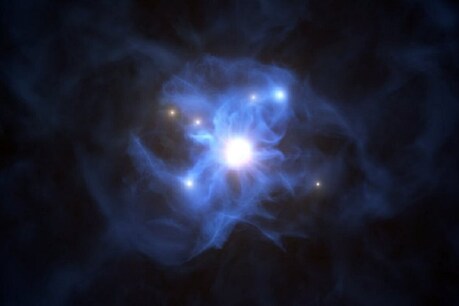 गुरुत्व तरंगों की पृष्ठभूमि (Gravitational Wave Background) संबंधी जानकारी गैलेक्सी या विशाल ब्लैकहोल के विलय जैसी बड़ी घटना से मिलने की संभावना ज्यादा है. (तस्वीर: @ESO Calcada)