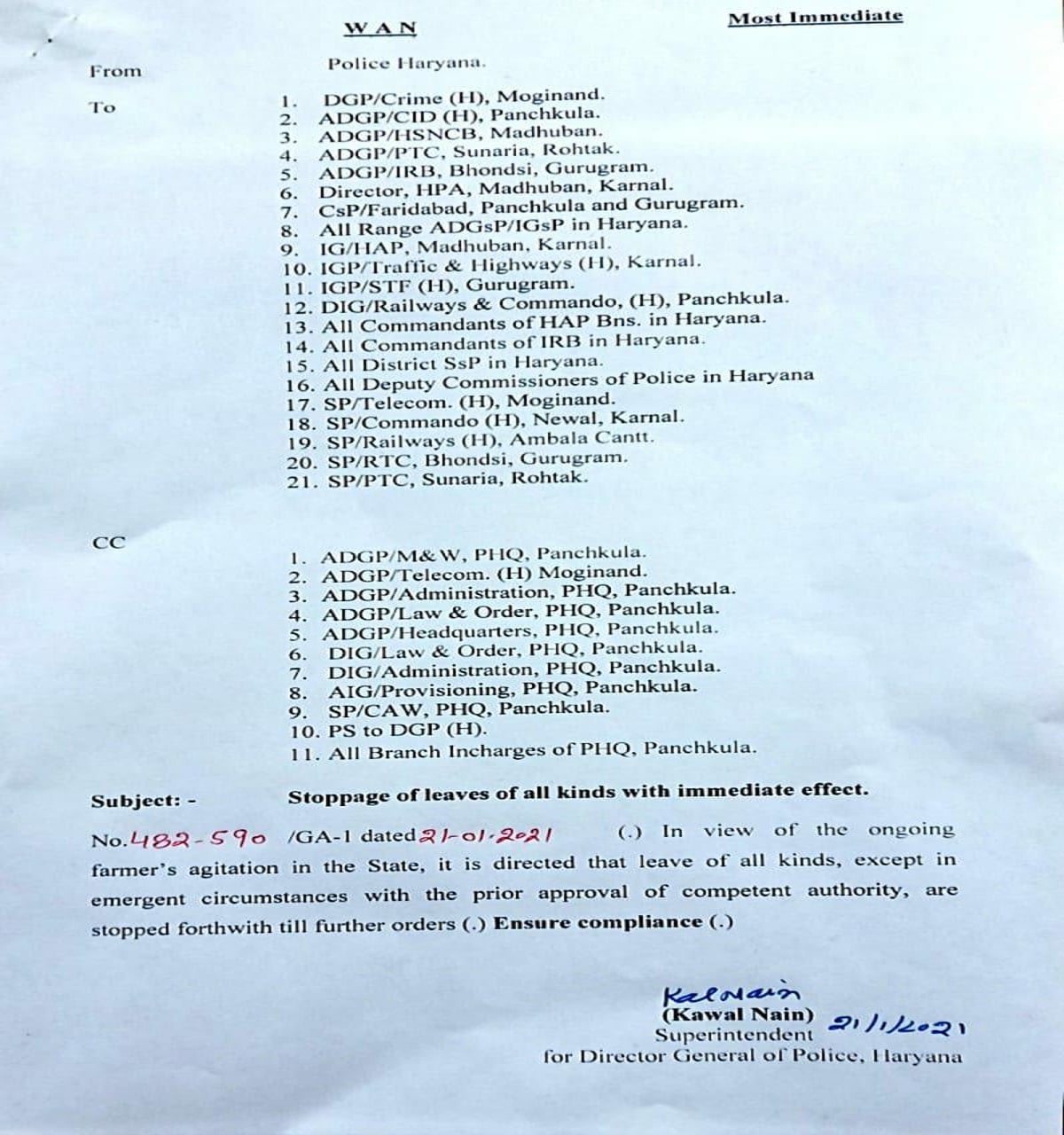 Kisan Andolan Haryana Police Cancel Leaves