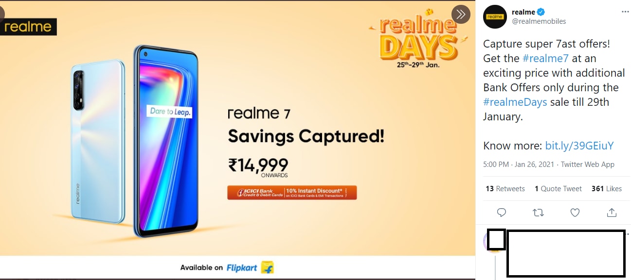 Realme 7 पर डिस्काउंट ऑफर दिया जा रहा है.