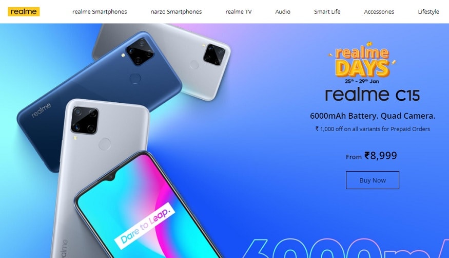 Realme C15 पर 1,000 रुपये की छूट दी जा रही है.