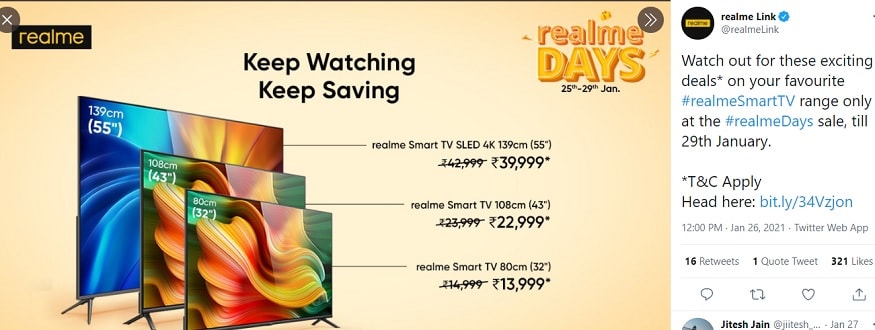Realme TV पर छूट पाने का मौका दिया जा रहा है.