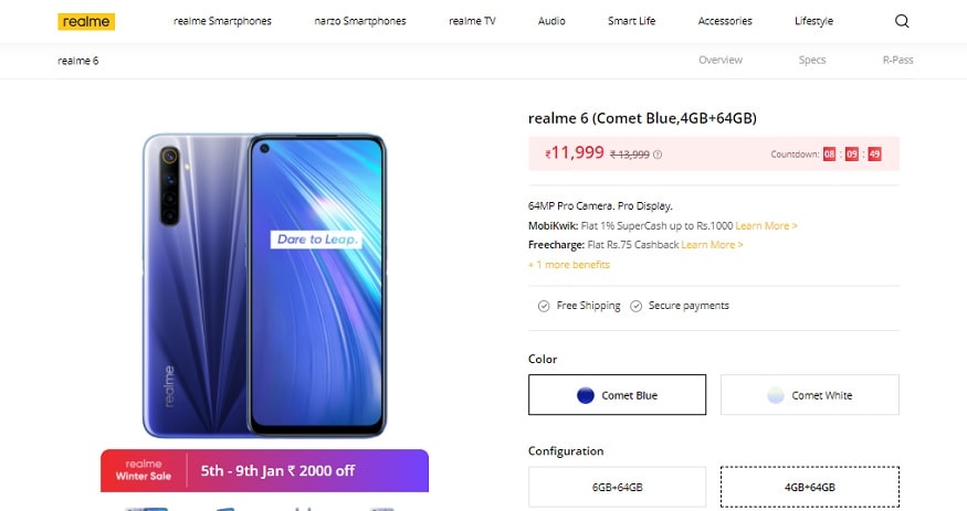 Realme Winter सेल से फोन को सस्ते मं खरीदने का मौका दिया जा रहा है.