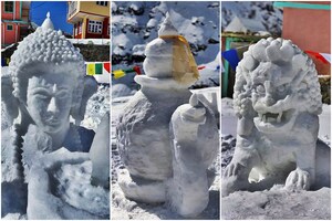 Snow festival in Lahaul: सैलानियों को बुला रही हैं बर्फ से ढकी वादियां और कलाकृतियां