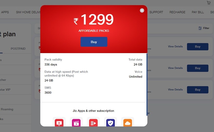Jio के 1299 रुपये वाले प्लान में कई फायदे. (Photo: Jio.com)
