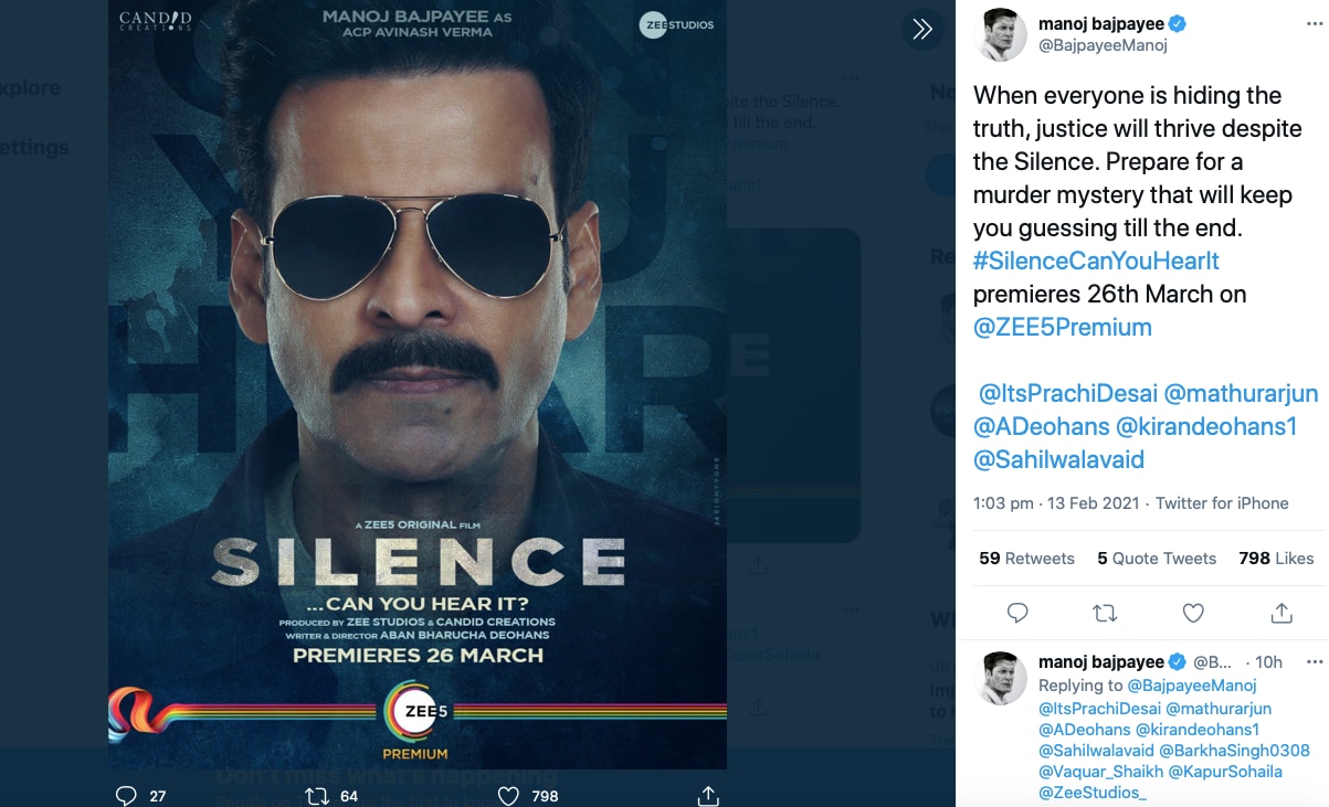मनोज बाजपेयी, Manoj Bajpayee, Silence, OTT Release, Prachi Desai, Arjun Mathur