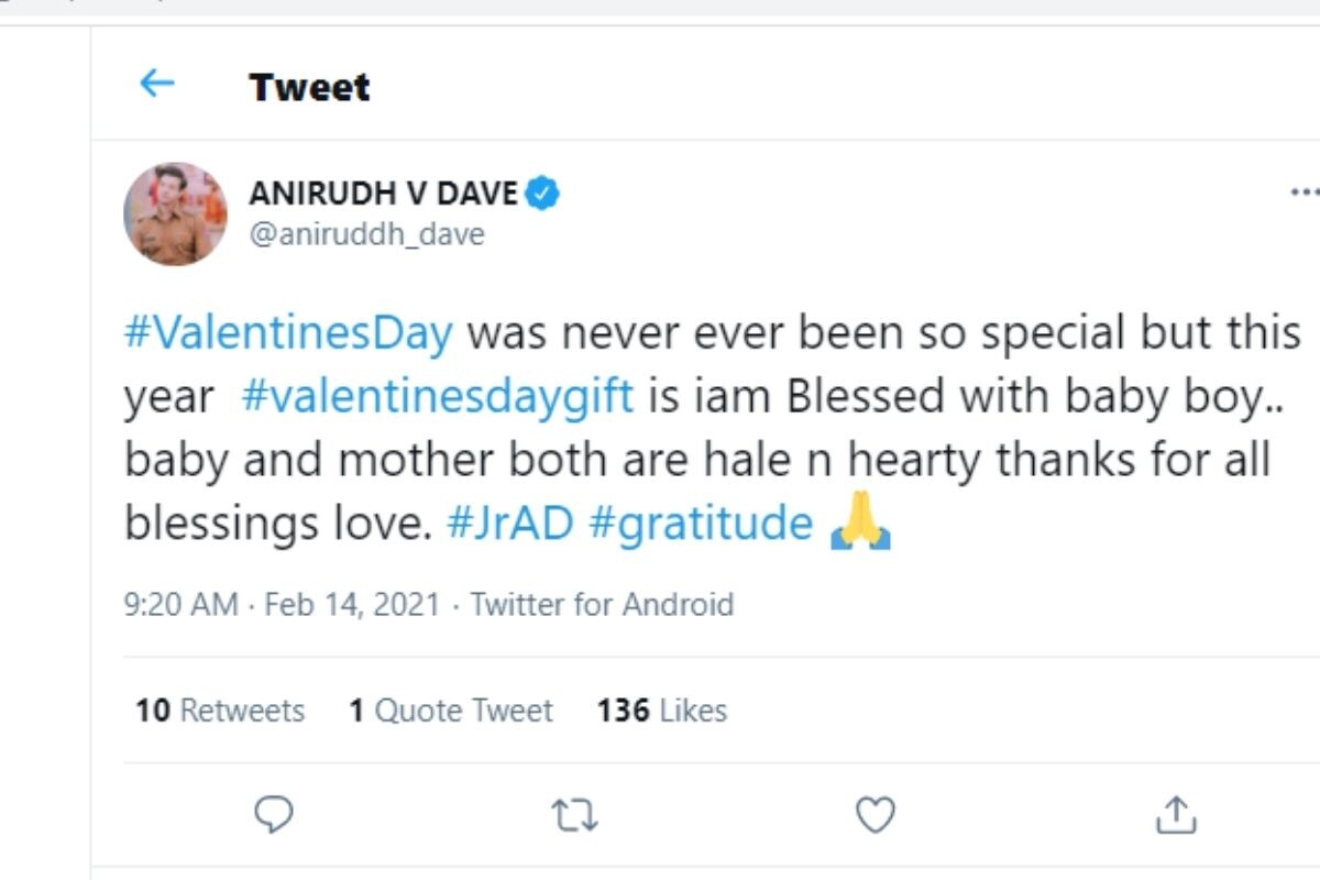 Aniruddh Dave, Aniruddh Dave became father, Inspector Hanuman Singh, social media, viral post, TV serial Patiala Babes, Shubhi Ahuja, wife of Aniruddh Dave gave birth to son, viral post, news18, अनिरुद्ध दवे, अनिरुद्ध दवे बने पापा, सोशल मीडिया, वायरल पोस्ट, टीवी सीरियल पटियाला बेब्स, शुभी आहूजा, अनिरुद्ध दवे की पत्नी ने दिया बेटे को जन्म, वायरल पोस्ट, न्यूज 18