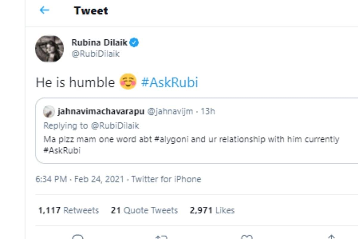 Bigg Boss 14, Bigg Boss, Rubina Dilaik, Jasmin Bhasin, Rubina calls Jasmin beautiful lady, twitter, AskRubi, News18, Bigg Boss 14 winner Rubina Dilaik, Network 18, बिग बॉस, सोशल मीडिया