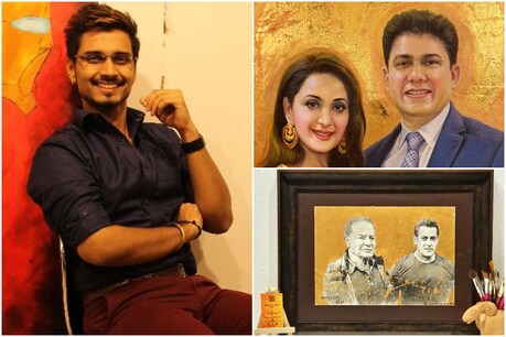 धनराज सागर शेलके और उनकी गोल्ड पेंटिंग (फाइल फोटो)