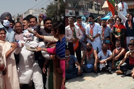 भाजपा विधायक को पीटे जाने के खिलाफ पंजाब में विरोध-प्रदर्शन करते पार्टी कार्यकर्ता.