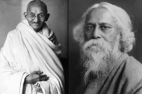 महात्मा गांधी (Mahatma Gandhi) और रवींद्रनाथ टैगोर (Rabindranath Tagore) की पहली मुलाकात एक एतिहासिक क्षण था. (तस्वीर: Wikimedia Commons)