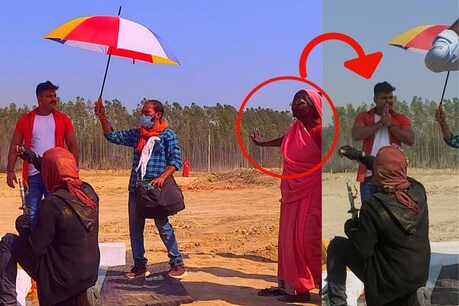 पवन सिंह के सामने खुद को पावरस्टार बताने लगी महिला (लाल घेरे में). एक्टर ने जोड़े हाथ