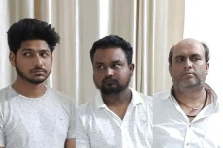 एसटीएफ ने एडमिशन के नाम पर ठगी करने के आरोपियों (बाएं से) विकास सोनी, सौरभ गुप्ता और डॉ अजिताभ मिश्रा को गिरफ्तार किया.