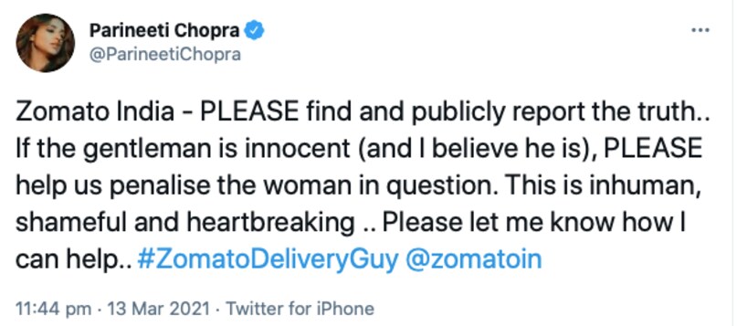 परिणीति चोपड़ा, Parineeti Chopra, Zomato Delivery Boy, Zomato India, Bollywood actress