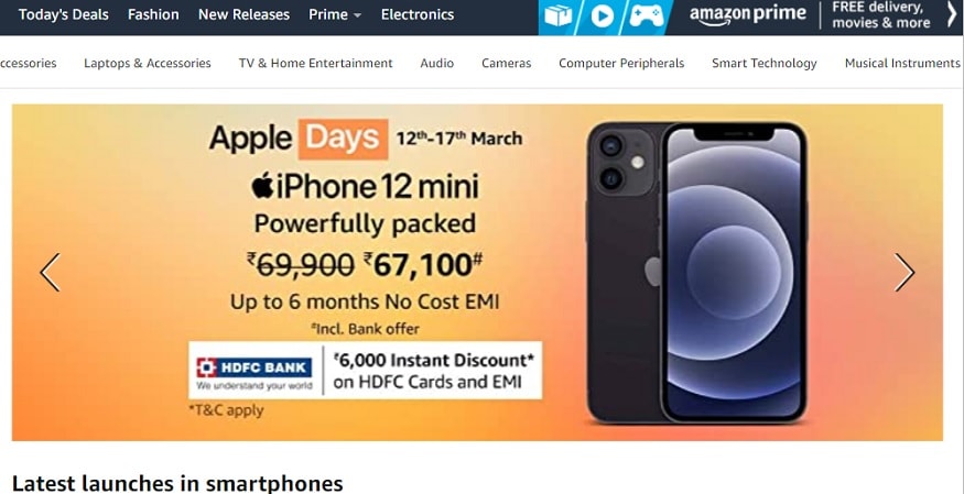 iphone 12 mini को अमेज़न ऐपल डेज़ से सस्ते में घर लाया जा सकता है.