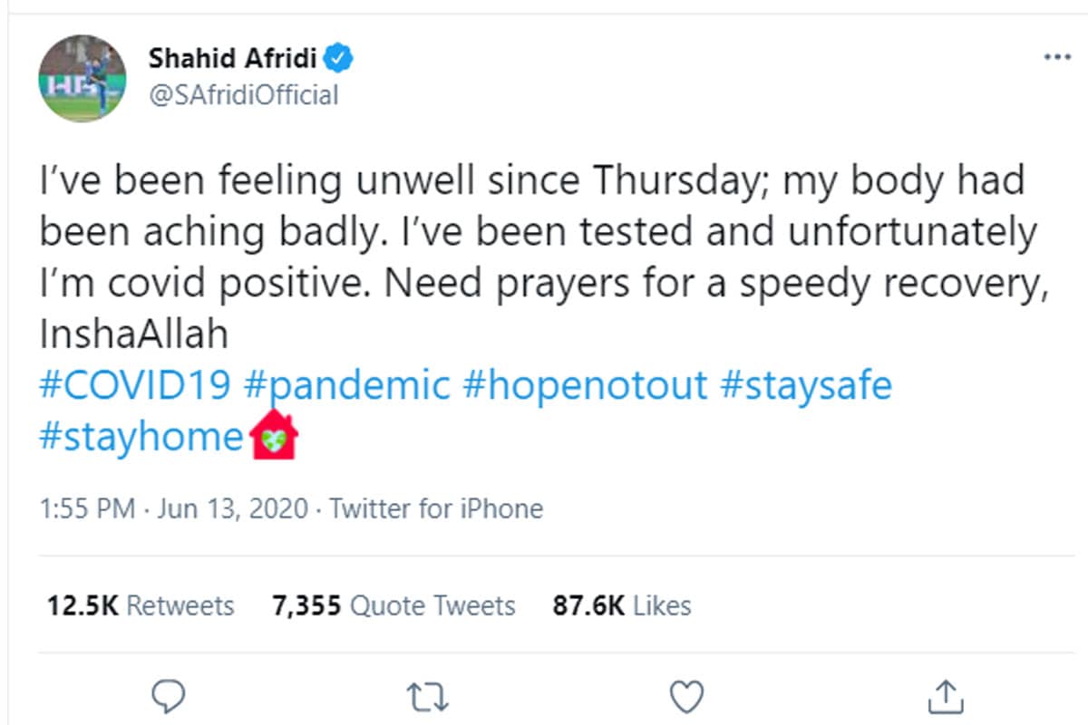 shahid afridi corona