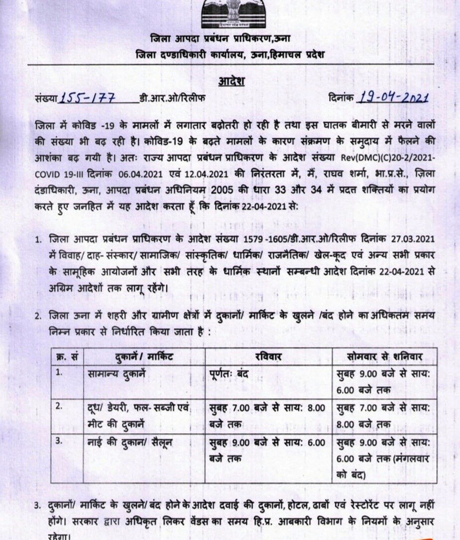 ऊना के डीसी के आदेश.