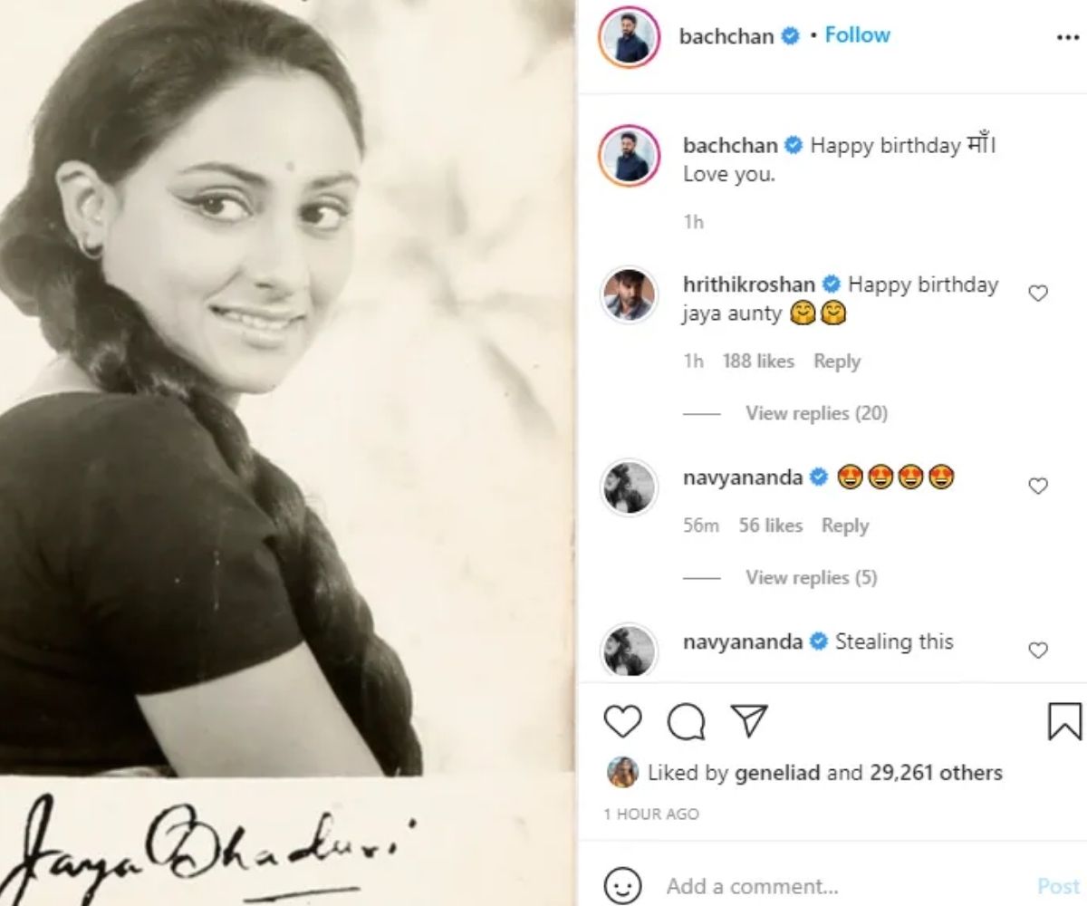 Jaya bachchan, Happy Birthday Jaya bachchan, Jaya bachchan Birthday, abhishek bachchan, Navya Naveli, abhishek bachchan pens sweet Birthday wishes for his mother, Navya Naveli wishes her Nani, Social Media, जया बच्चन, अभिषेक बच्चन, नव्या नवेली