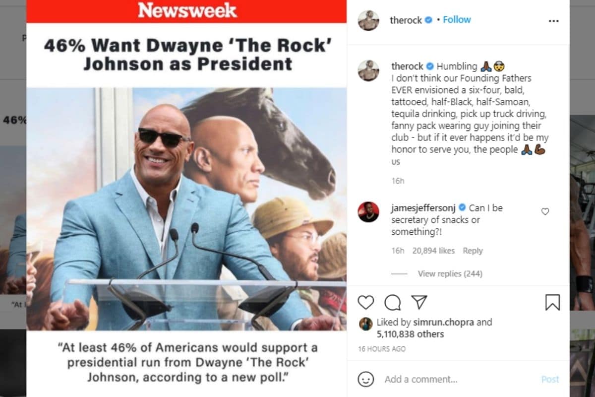 ड्वेन जॉनसन, Dwayne Johnson, Dwayne Johnson's Presidential Bid, Hollywood, Social Media