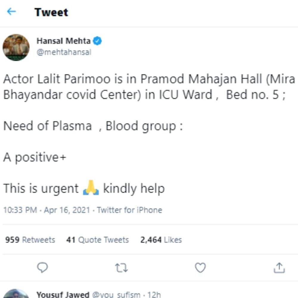 lalit parimoo, dr jackal aka lalit parimoo, Shaktimaan, lalit parimoo ग्रंथों कोविद सकारात्मक, ललित परिमू को प्लाज्मा, लिट परिधि, डॉ।  जैकाल, ललित परिमू कोरोना पॉजिटिव, सोशल मीडिया, शक्तिमान
