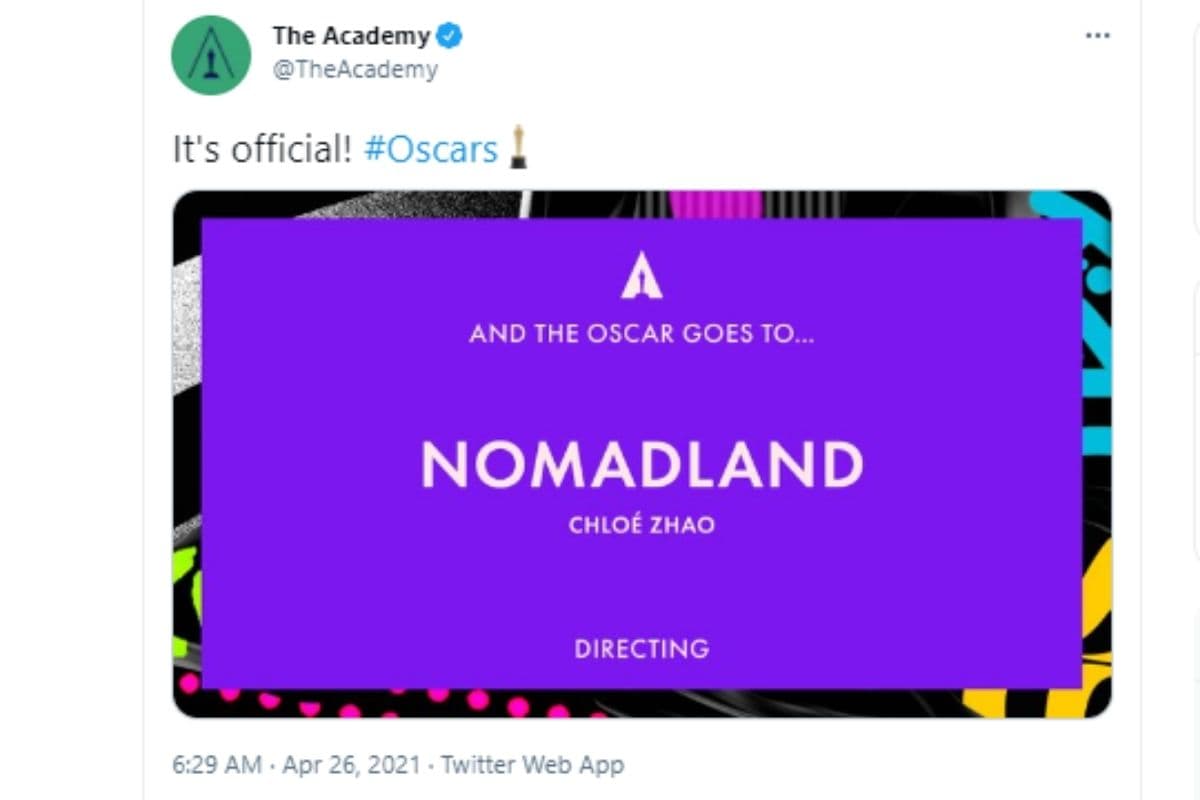  Oscars 2021, 93rd Academy Awards, Nomadland, Chloe Zhao first Asian woman win Best Director award, Chloe Zhao wins Oscars 2021, क्लो झाओ , ऑस्कर 2021, नोमैडलैंड