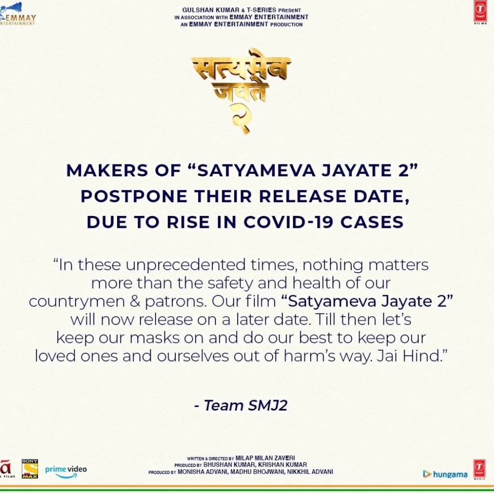 John Abraham, Satyameva Jayate 2, Satyameva Jayate 2 postponed, Covid 19 cases, Divya Khosla, सत्मेव जयते, सत्मेव जयते की रिलीज डेट टली, जॉन अब्राहम