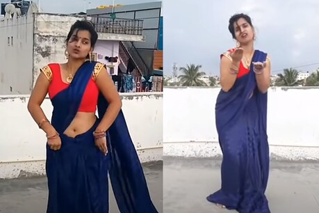 नीले रंग की साड़ी में लड़की का डांस लोगों को काफी पसंद आ रहा है