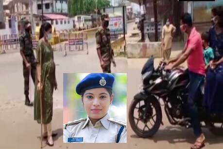 कोरोना संक्रमण के दौर में फील्ड ड्यूटी करतीं गर्भवती डीएसपी शिल्पा साहू (इनसेट में)