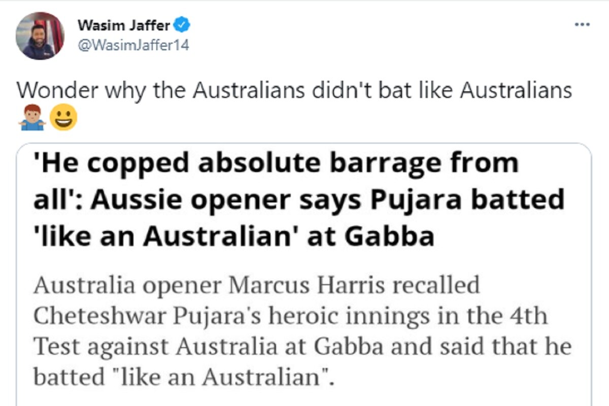मार्कस हैरिस बोले-गाबा टेस्ट में ऑस्ट्रेलियाई बल्लेबाज की तरह खेले पुजारा,  वसीम जाफर ने किया ट्रोल-wasim jaffer troll marcus harris on australian  comment on cheteshwar Pujara